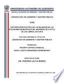 Libro PARTICIPACIÓN POLÍTICA DE LAS MUJERES EN LAS ELECCIONES MUNICIPALES DEL MUNICIPIO DE AYUTLA DE LOS LIBRES, 2015-2018
